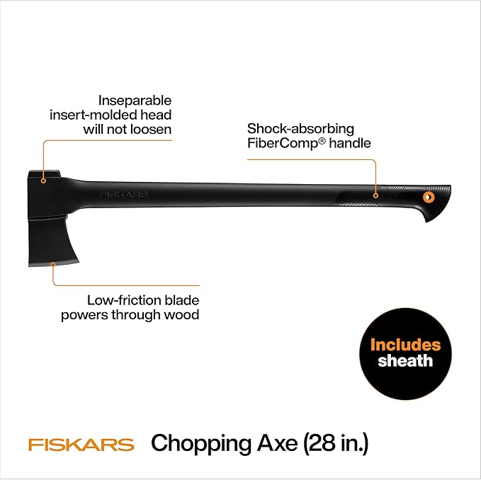 Fiskars 28" Chopping Axe, Ultra-Sharp Blade for Kindling with Ease, Weight Balanced, Garden and Outdoor Gear, 3.5 pounds, Black