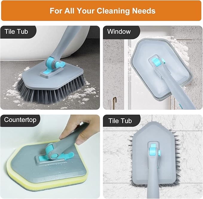 MOSEN Replacement Head Scrubber Pad for Tub Tile Scrubber Brush - Include 2 Scouring Pad and 2 Microfiber Pad