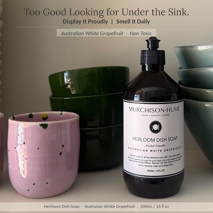 Murchison-Hume Heirloom Dish Soap | Plant-Based Dishwashing Liquid | Tough on Grease | Gentle on Hands & Sensitive Skin | Non-Toxic | Safe for Fine China | Australian White Grapefruit | 16 fl oz