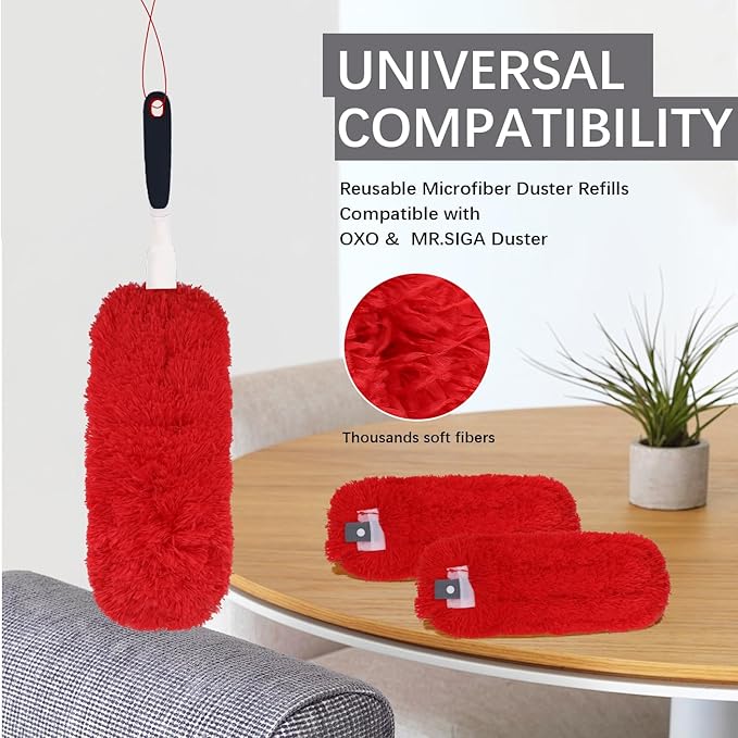 Reusable Microfiber Duster Refills Compatible with OXO & MR.SIGA Duster - Washable Duster for Household Cleaning Dusting Furniture Blind Ceiling Fan 2Pack (Handle NOT Included)