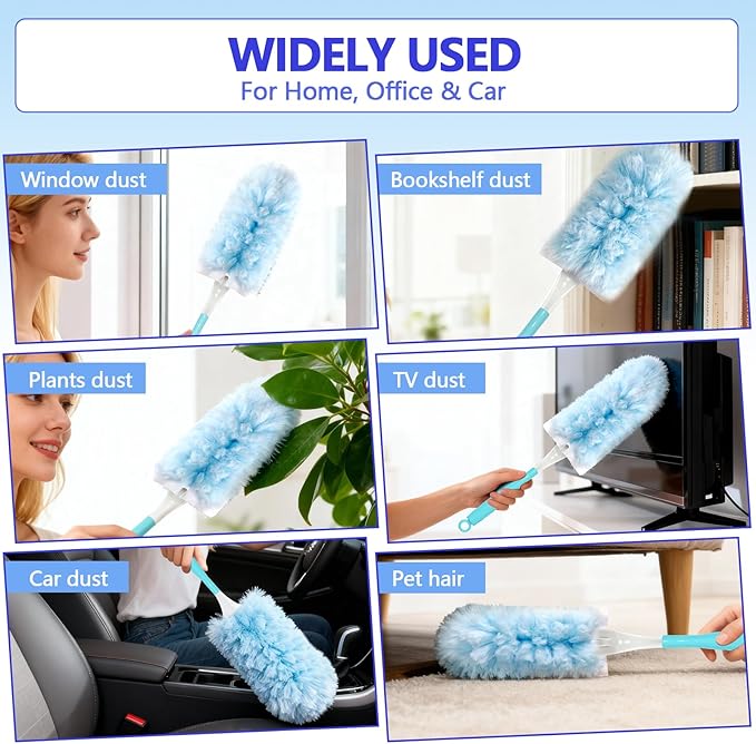 Heavy Duty Duster Refills for Swiffer Duster (40 Count) | 360° Unscented Disposable Multisurface Dusters with 1 Handle- for Home, Blinds, Fans & Corners, Blue