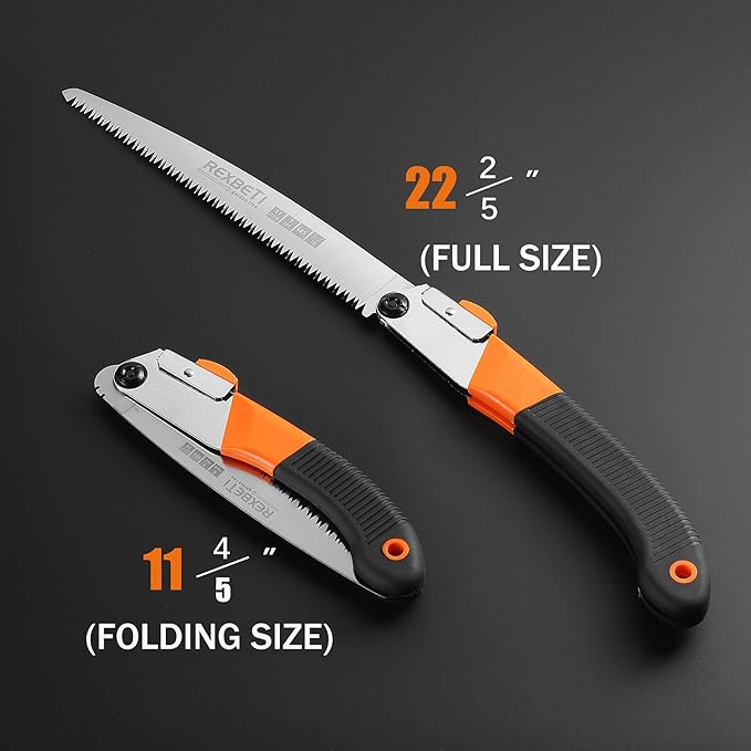 REXBETI Folding Saw, Heavy Duty 11 Inch Extra Long Blade Hand Saws for Wood Camping, Dry Wood Pruning Saws With Hard Teeth, Quality SK-5 Steel, Gifts for men