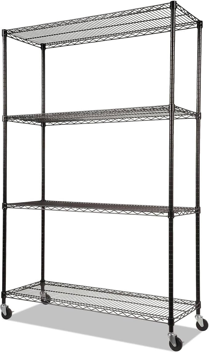 Alera ALE Complete Wire Shelving Unit w/Caster, Four-Shelf, 48 x 18 x 72, Black