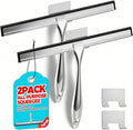 2PACK 11.5-Inch All-Purpose Shower Squeegee for Shower Doors, Tile Shower Walls, Bathroom, Window, Glass and Car Windshield, Mirrors and Kitchen-Stainless Steel, Silver