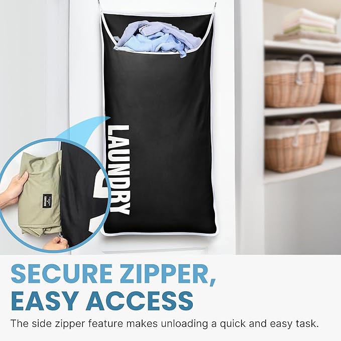 Hanging Laundry Hamper Bag XL 40x22", Space Saving over the Door Storage Bags, Behind the Door Hampers for Dirty Clothes & Wall Mounted Basket for Bathroom, Organizer for Small Room Spaces RV