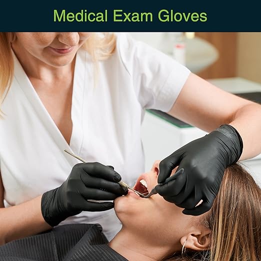 Black Gloves Disposable Latex Free Large, 50 Count - Medical and Dental Grade Surgical Gloves - Powder Free Nitrile Gloves Large - 3 Mil Thickness
