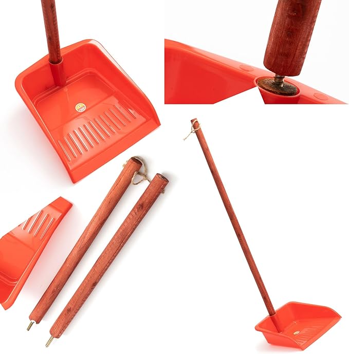 TTS Home Broom and Dustpan Set with 44.9'' Long Handle for Family, Kitchen, Office, and Lobby – 4-Pack Stand-Up Brooms with Dustpan Combo