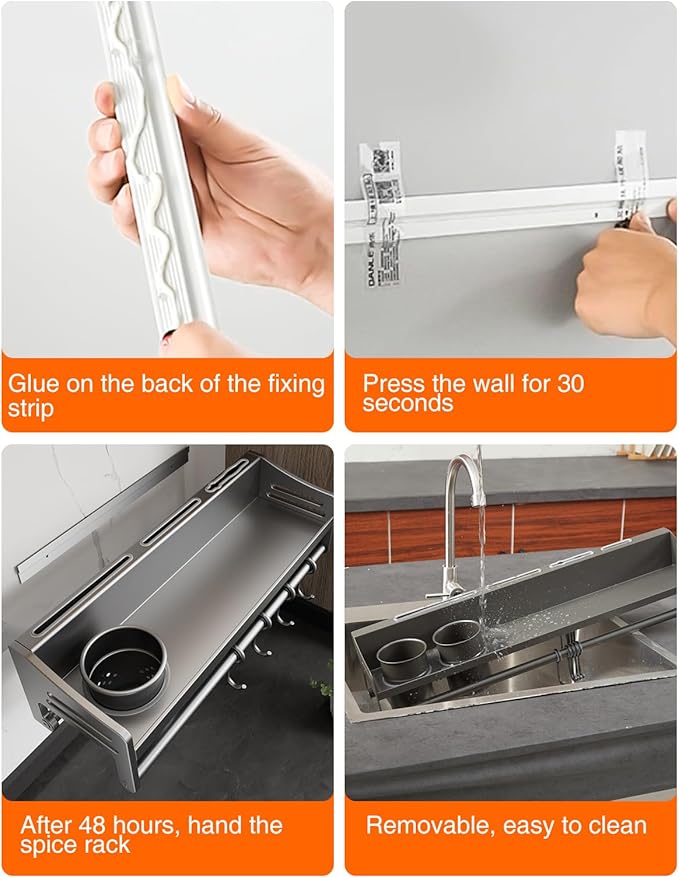 kitchen utensil hanger, wall mounted rail with hooks, waterproof for utensils, easy installation without drilling (27.56 inches, Cups, 2)