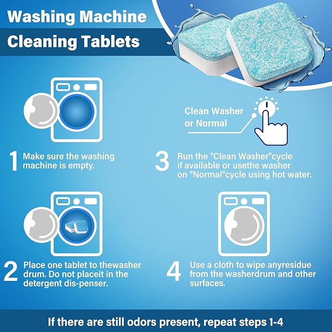 Washing Machine Cleaner Pro Tablets,Odor Remover,Eco Friendly,Washer Drum Cleaner Deodorizing Suitable for Top Load Front Loader Twin Tub,Home Deep Cleaning Essentials Gadgets (1 Count (Pack of 24))