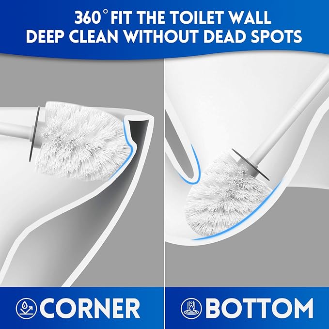 Toilet Bowl Brush and Holder Set, Compact Toilet Scrubber Brush for RV and Bathroom Cleaning, Durable Classic 360°PP Bristle, Drip-Proof, Wall Mountable.（White）