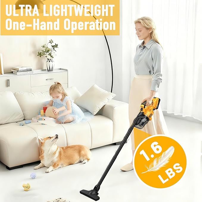Cordless Vacuum Cleaner Compatible with Dewalt 20V Battery (No Battery), 50kPa 125AW Strong Suction | 5 HEPA Filters | 4-in-1 Nozzle | 65CFM Brushless Handheld Vacuum for Home, Car, Pet (Tool Only)
