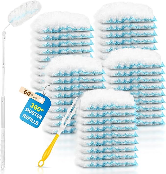 Duster Kit for Swiffer® Duster Refill: 50 Heavy Duty Refills + 2 Handles | 3X Grip & Static Tech | Car, Furniture & Electronics Dry Cleaning