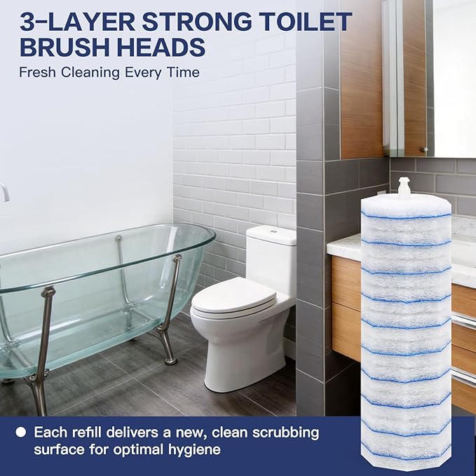 100PC Toilet Bowl Wand Refills, Disposable Toilet Brush Heads, Upgraded Toilet Scrubber Refill, Toilet Cleaner Refill Pads with Most Toilet Brushes for Easy Bathroom Cleaning