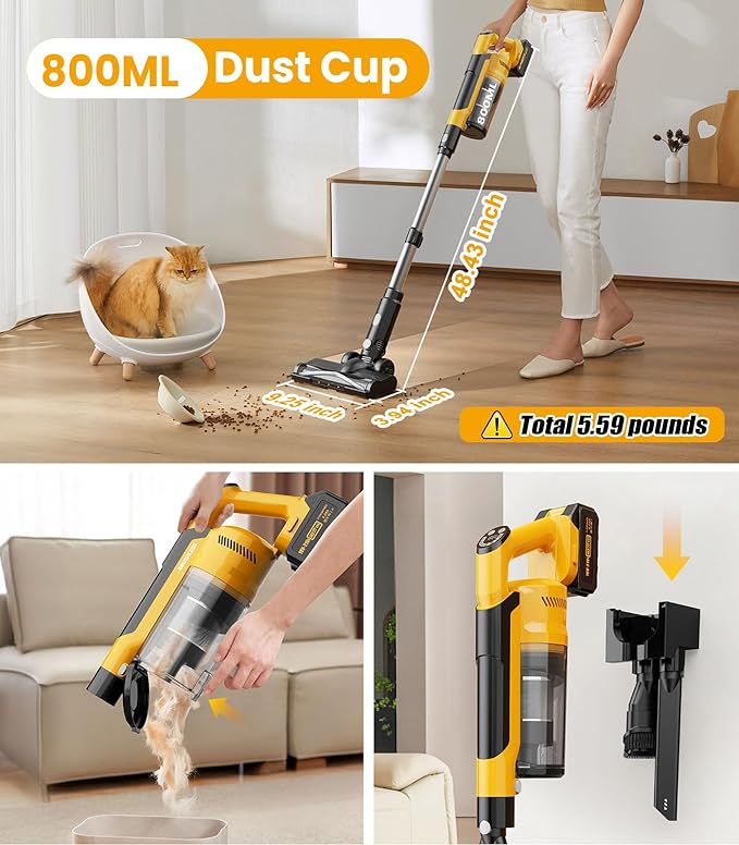 qimedo 8000mAh Battery Vacuum Cleaner Cordless V1, 700W Best Cordless Vacuum for Pet Hair/Hardwood Floor,6 in 1 Electric Stick Vacuum withwith Hepa Filter,Brushless Vacuum Cleaners for Home
