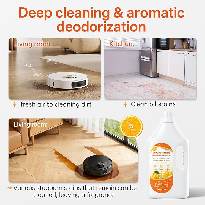 1L Sweet Orange Floor Cleaning Solution Compatible with Roborock&Eufy&iRobot&Ecovacs&Dreame&Shark, Fragrance Deodorization, Deep Cleans for Multiple Hard Floors, Suitable With All Robot Vacuum