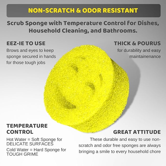 Smilyeez Smile Head for Scotch Brite Dishwand with Yellow Scrub Moji Sponges