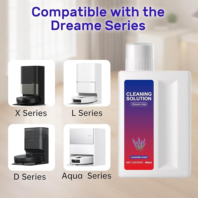 Lavender Floor Cleaning Solution Compatible with Dreame Wet & Dry Vacuum and Robot， Residue & Streak Free,Suitable for All Robot Vacuum Cleaners and Wireless Wet Dry Dual-Use Vacuum Cleaners