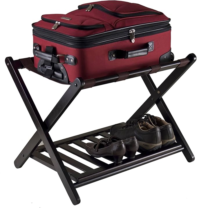 Winsome Reese Luggage Rack with Storage Shelf, for Guest Room, Bedroom, Foldable, No Assembly, Espresso