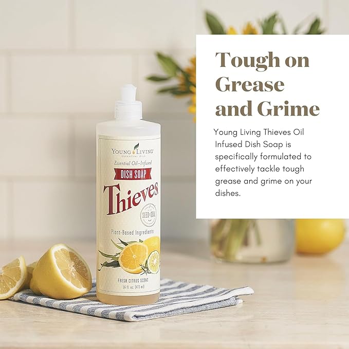 Young Living Thieves Dish Soap | 16 oz | Plant Based Dishwashing Liquid | Formulated with Lemon, Premium Essential Oils, and Water | Gentle on Hands | Ideal for Cleaning Dishes | 2 Pack