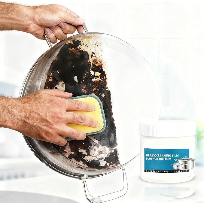 Black Cleaning Film for Pot Bottom, Powerful Burnt Residue Remover Paste, Stainless Steel Pan Cleaner, Multi Purpose Powerful Cleaner, Deep-Penetrating Paste, for Kitchen Pots, Pans