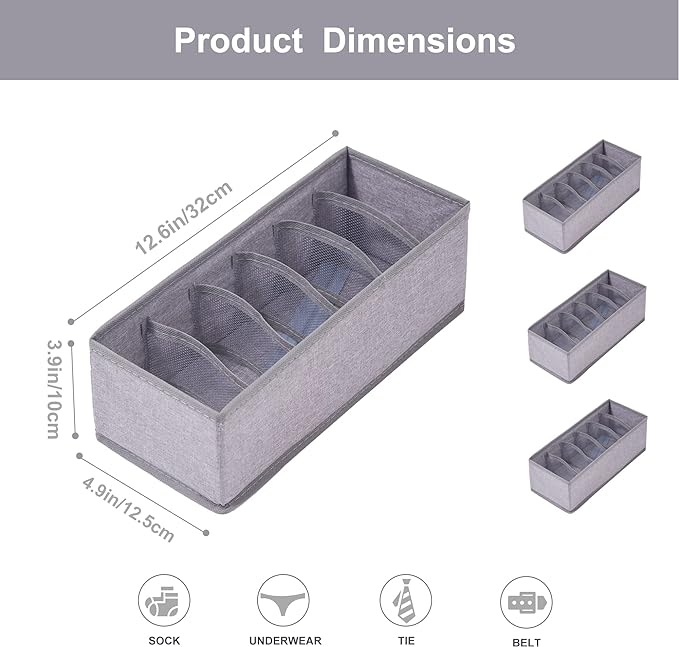 Qozary 3 Pack Sock Underwear Drawer Organizer Dividers, Collapsible Cabinet Closet Storage Boxes for Clothes, Socks, Lingerie, Underwear, Tie, Belt, Baby, Bedroom