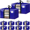 BlissTotes 10 Pack Moving Bags with Clear Window, Storage Bags with Strong Carrying Handles & Zippers,Large Packing Bags for Saving Space, Alternative to Moving Boxes(Blue,20 Gallon)