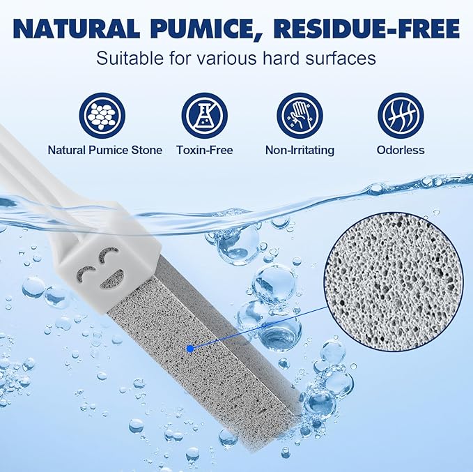 Navona 12 Pack Pumice Stone Toilet Bowl Cleaner with Extra Long Handle, Pumice Stone Scouring Stick for Toilets, Bathrooms, Kitchens, Spas and Pools