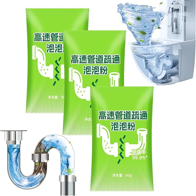 Wild Tornado Sink and Drain Cleaner, Wild Sink and Drain Cleaner Powder, Fast Foaming for Kitchen/Bathroom/Toilet Pipeline Quick Cleaning Tool (3PCS)