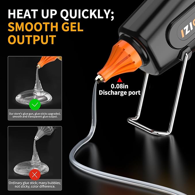 IZIO Professional Hot Glue Gun Kit-100W Fast Heat, 21 Glue Sticks(7/16"), Detachable Anti-Scald Nozzle & Durable Pouch | Heavy lightweight for diy projects, home repairs,ergonomic grip,Black gluegun