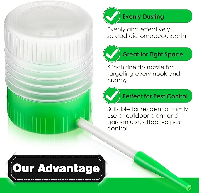 Qualirey 1 Pack Diatomaceous Earth Powder Duster with 6 Inch Extension Nozzle, Diatomaceous Earth Powder Duster for Pest Control, Sprayer for Indoor and Outdoor Use