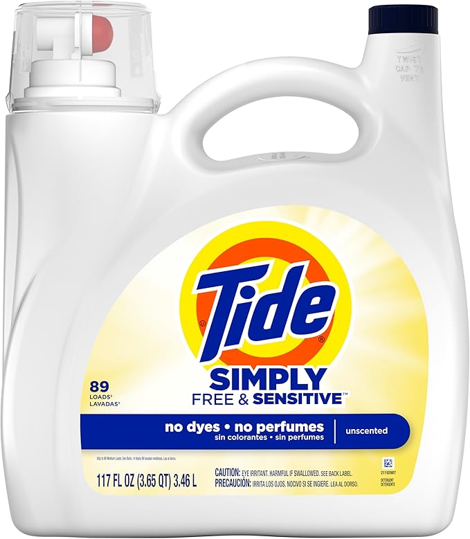 Tide Simply Liquid Laundry Detergent, Free & Sensitive Scent, 89 Loads, 117 fl oz