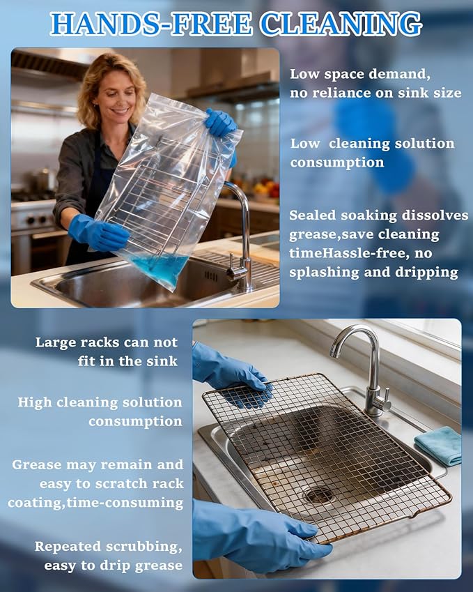 6 Pcs 2 Sizes Oven Rack Cleaning Bags, No Scrub Reusable PE Cleaning Bags,Leakproof Soaking Cleaner Bags for BBQ Grill,Grill Grate,Oven Rack, No Cleaner Included(15.7''×23.7''+19.7"× 27.5")