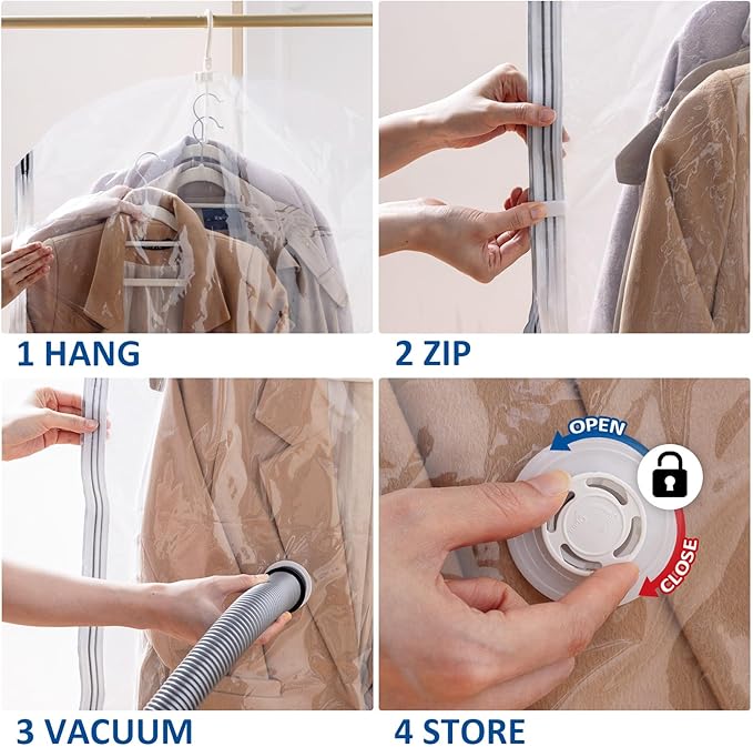 Hanging Vacuum Storage Bags, 3 Pack Large Hanging Vacuum Seal Bags for Clothing, Space Saver for Clothes, Jackets, Closet Organizer for Moving Supplies(53.1x27.6 in)