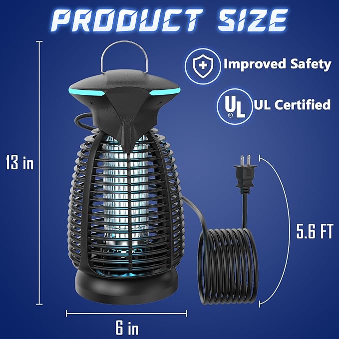 Bug Zapper Outdoor for Mosquito Flies - Waterproof Insect Killer Trap Lamp Electric 4200V Powerful Bug Zappers Indoor with LED Light for Patio Porch Garage Backyard & Home