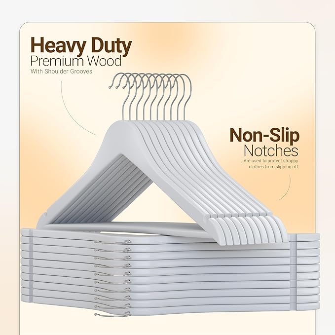 Utopia Home Premium Wooden Hangers 30 Pack - Durable & Slim Coat Hanger - Suit Hangers with 360-Degree Rotatable Hook - Wood Hangers with Shoulder Grooves (White Color)