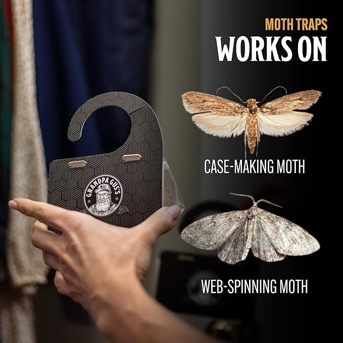 Grandpa Gus's Clothes Moth Traps, Potent Pheromone Sticky Glue Traps for Case-Making and Web Spinning Moths, Moths Repellent for Clothing, Closets & Carpets, Pack of 6