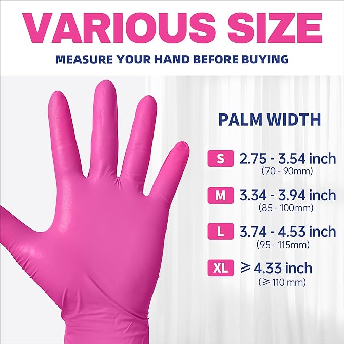 Beastek Nitrile Disposable Exam Gloves, 4Mil 100Ct Powder-Free Latex-Free Food-Safe for Cooking Medical Esthetician, Hot Pink