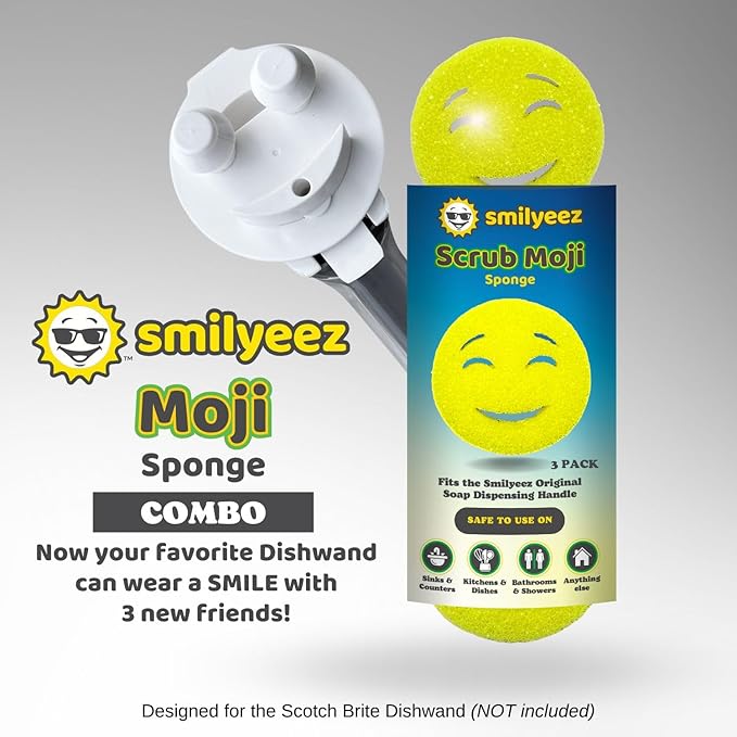 Smilyeez Smile Head for Scotch Brite Dishwand with Yellow Scrub Moji Sponges