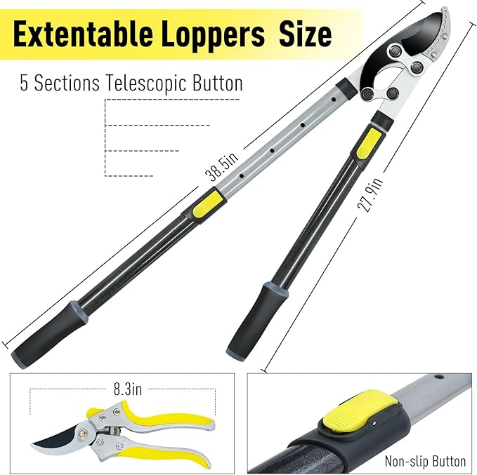 JARDINEER Tree Lopper Branch Cutter Heavy Duty, 3Pack Extendable Loppers for Tree Trimming, 28-38.5" Garden Lopper with 2 Inch Cutting Capacity
