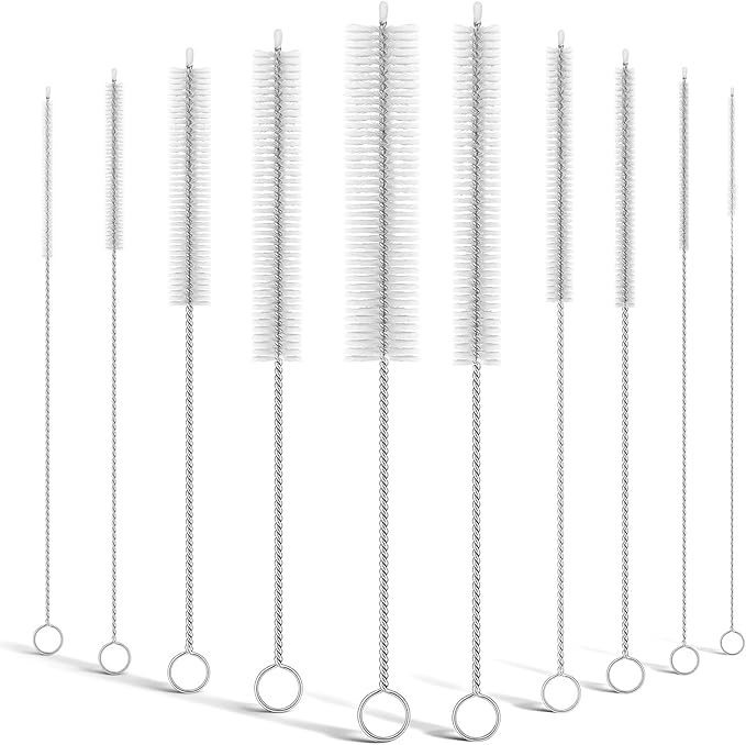 10-Packs Premium Straw Cleaner Brush in Mixed Sizes, 8IN Long Reusable Stainless Steel Cleaning Brushes Set with Soft Sturdy Nylon Bristles for Metal Straws, Sippy Cups, Tumblers & Bottles