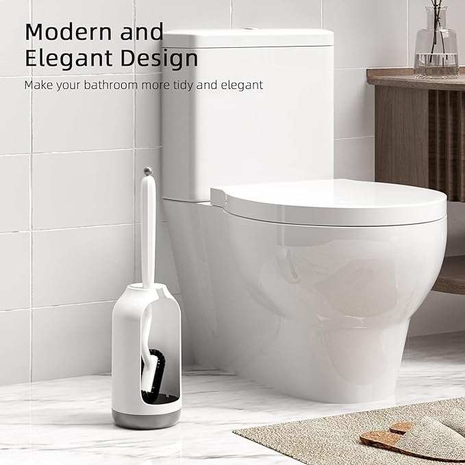 HAMITOR Toilet Bowl Brush Holder Set: 3 Pack Bathroom Deep Cleaning Toilet Cleaner Scrubber Under Rim with Curved Bristle for Dead Corner Clean - Hidden Rv Toilet Decorative Accessories with Caddy