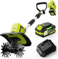 21V Cordless Tiller Cultivator, 400RPM Electric Rototiller with 48 Steel Tines, 4.0Ah Battery & Fast Charger, 8-inch Width 6-inch Depth Garden Tiller, Tiller for Gardening and Soil - Green