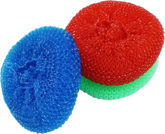 15 Pcs Plastic Dish Scrubbers, Nylon Scouring Pad Mesh Pot Scourers(Blue+Red+Green)