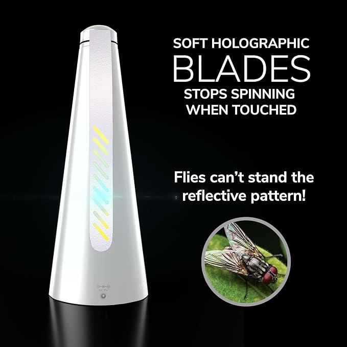 Fly Fans for Tables by Modern Lyfe - AA Battery & USB Powered - Fly Swatter Outdoor Camping Accessory Or for Food at Parties, Restaurants & Picnics, Bug Fan, Spinner Keeps Flies Away (2 Pack - White)