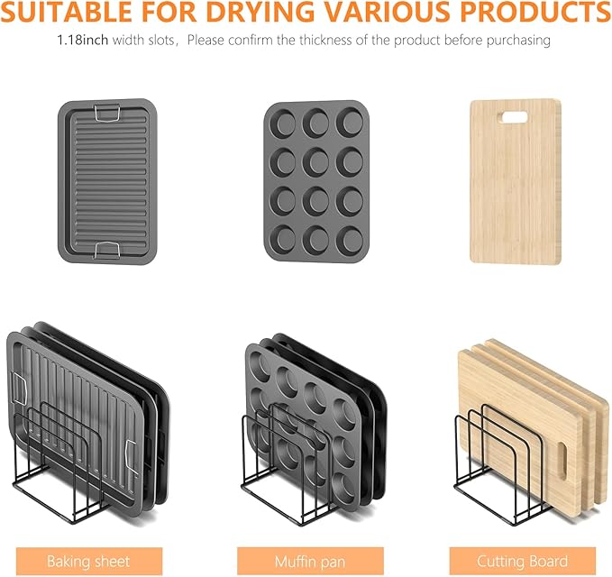 KORRTFID Kitchen Cabinet Organizer, Steel Cookware Holder, Divided Holder with 5 Slots for Skillets Baking Tray and Chopping Board Rack - Baking Pan Holder Storage (2 PCS)