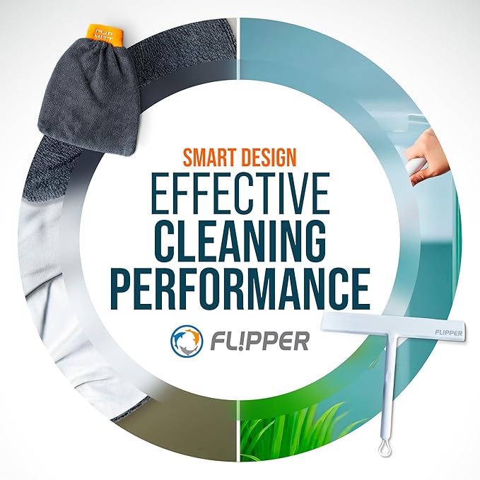 Flipper Dual-Action Squeegee and Microfiber Mitt – 2-in-1 Streak-Free Glass and Mirror Cleaning Tool for Windows, Shower Doors and Countertops – Reusable, Ergonomic, and Durable Design