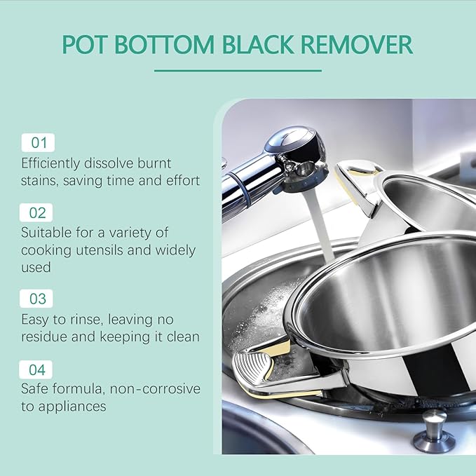 Liquid Pot and Pan Cleaner for Burnt On Food & Grease, Tough Stove Top and Cookware Cleaner, Removes Stubborn Stains on Stainless Steel, Cast Iron, Copper Pots - 5 fl oz