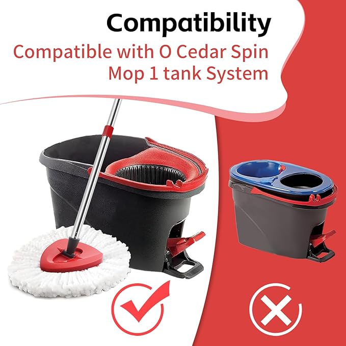 Spin Mop Head, Base, Handle Replacement for O-Ceda EasyWring Microfiber Spin Mops, 2 Microfiber Mop Refills, 1 Triangle Head Cover and 30-58in Handle Set Combo (White(1 Tank System))