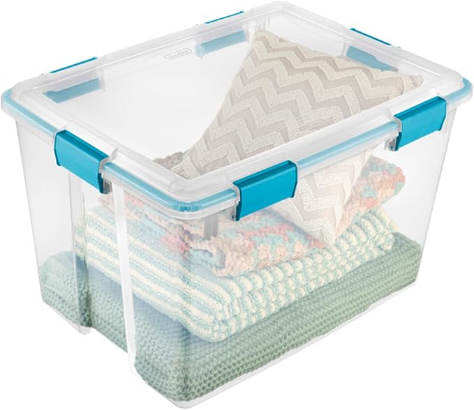 Sterilite 12-Pack Gasket Box, Weather-Resistant Storage Bins with Latching Lids, 80 Quart - Heavy-Duty Organizing Containers for Closet, Bathroom, and Office