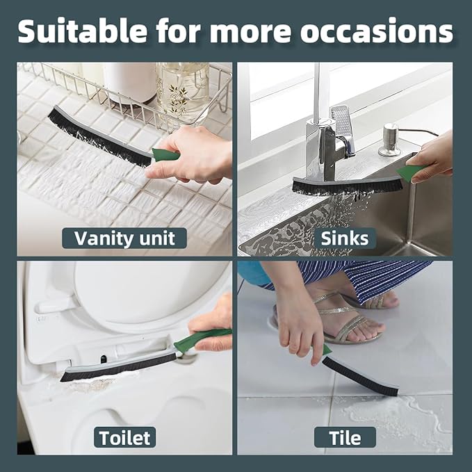 Toilet Brush, 2 Pcs Bathroom Cleaning Brush, Toilet Scrubber, Deep Toilet Bowl Brush with Hanging Hole, Multifunctional Gap Cleaning Brush, Bristles for Kitchen Sinks, Tub,Shower (2, Green)
